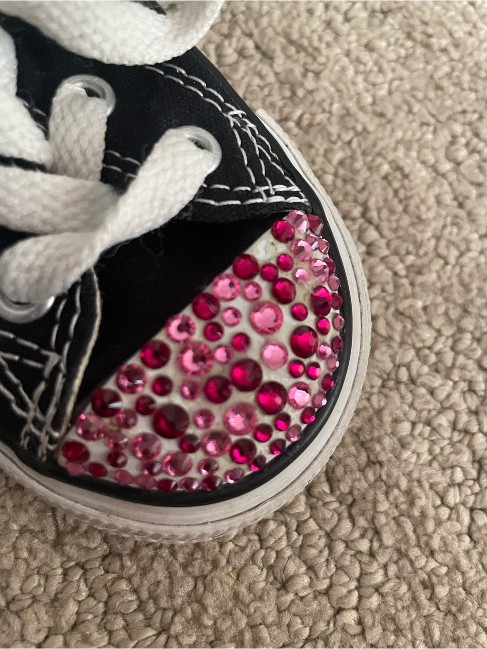 Converse Toddler Black High Top Sneakers Pink Rhinestone Size 7C - Picture 2 of 5